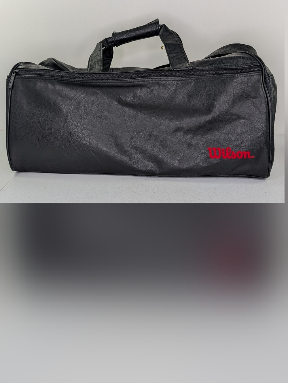 Wilson Black Leather Sports Gym Weekender Duffle Bag Shoulder Strap Handle